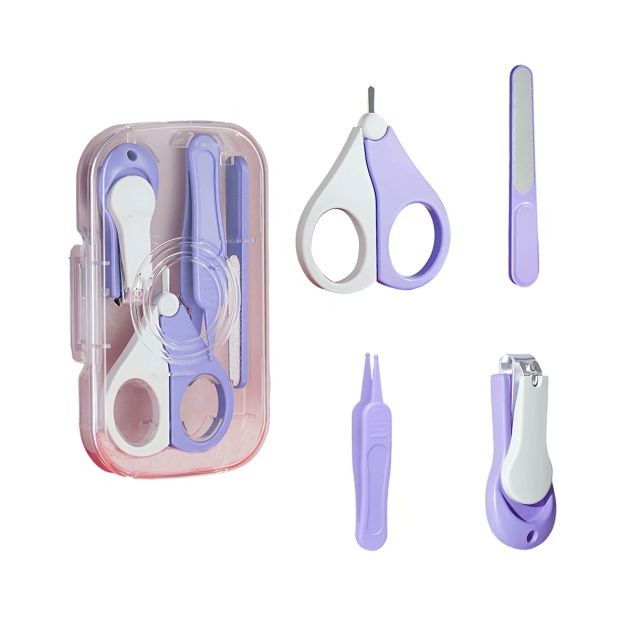 Set 4in1 de ingrijire unghii pentru bebelusi, cutie de depozitare texturata, 0-6 ani, 13.6x8x2 cm, mov [1]