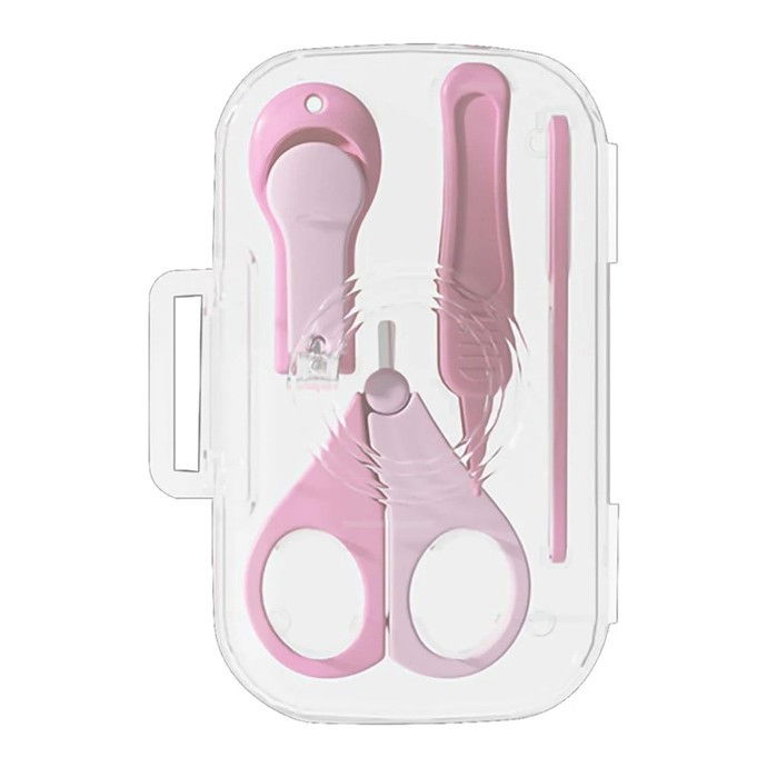 Set 4in1 de ingrijire unghii pentru bebelusi, cutie de depozitare texturata, 0-6 ani, 13.6x8x2 cm, roz [1]