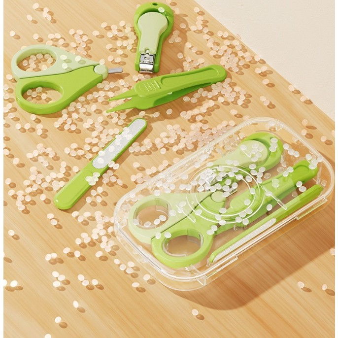 Set 4in1 de ingrijire unghii pentru bebelusi, cutie de depozitare texturata, 0-6 ani, 13.6x8x2 cm, verde [6]