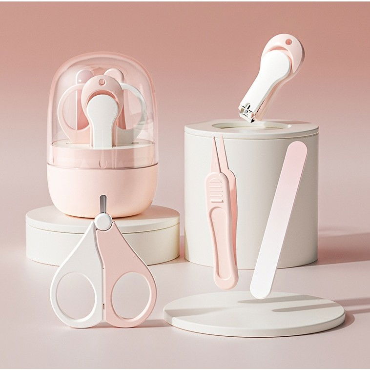 Set 4in1 de ingrijire unghii pentru bebelusi, cutie de depozitare tip borcan, 0-6 ani, 10 x 7 x 6 cm, roz [2]