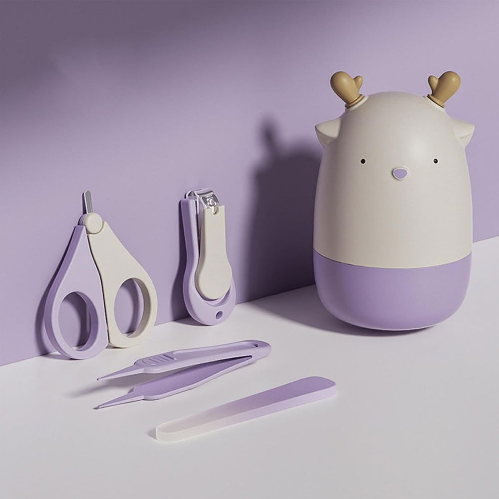 Set 4in1 de ingrijire unghii pentru bebelusi, cutie de depozitare tip cerb, 0-6 ani, 11 x 6 x 11 cm, mov [6]
