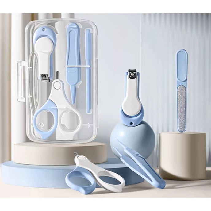 Set 4in1 de ingrijire unghii pentru bebelusi, cutie de depozitare transparenta, 0-6 ani, 13.6x8x2 cm, albastru deschis [3]