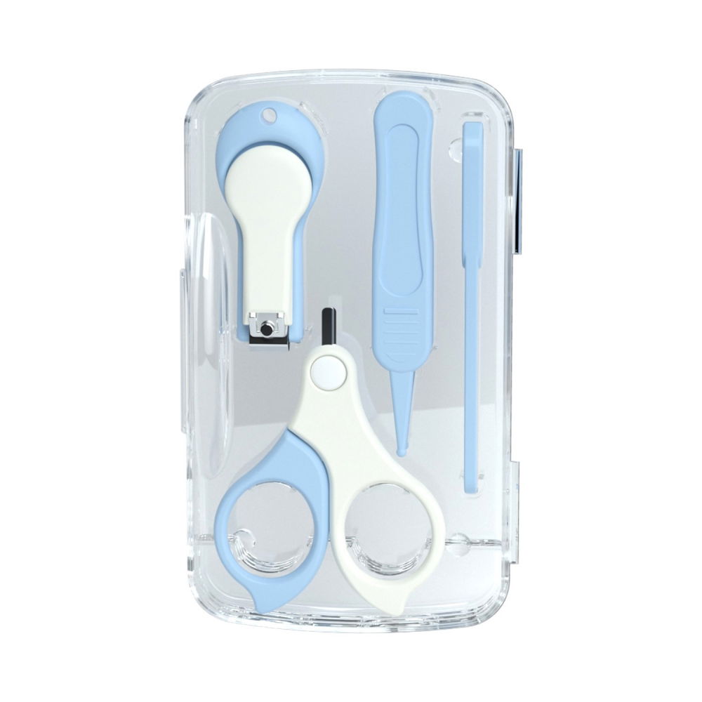 Set 4in1 de ingrijire unghii pentru bebelusi, cutie de depozitare transparenta, 0-6 ani, 13.6x8x2 cm, albastru deschis [4]