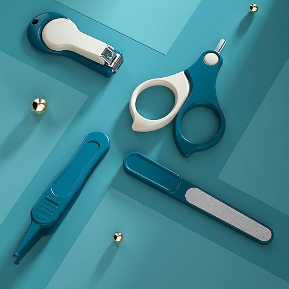 Set 4in1 de ingrijire unghii pentru bebelusi, cutie de depozitare transparenta, 0-6 ani, 13.6x8x2 cm, albastru marin [5]