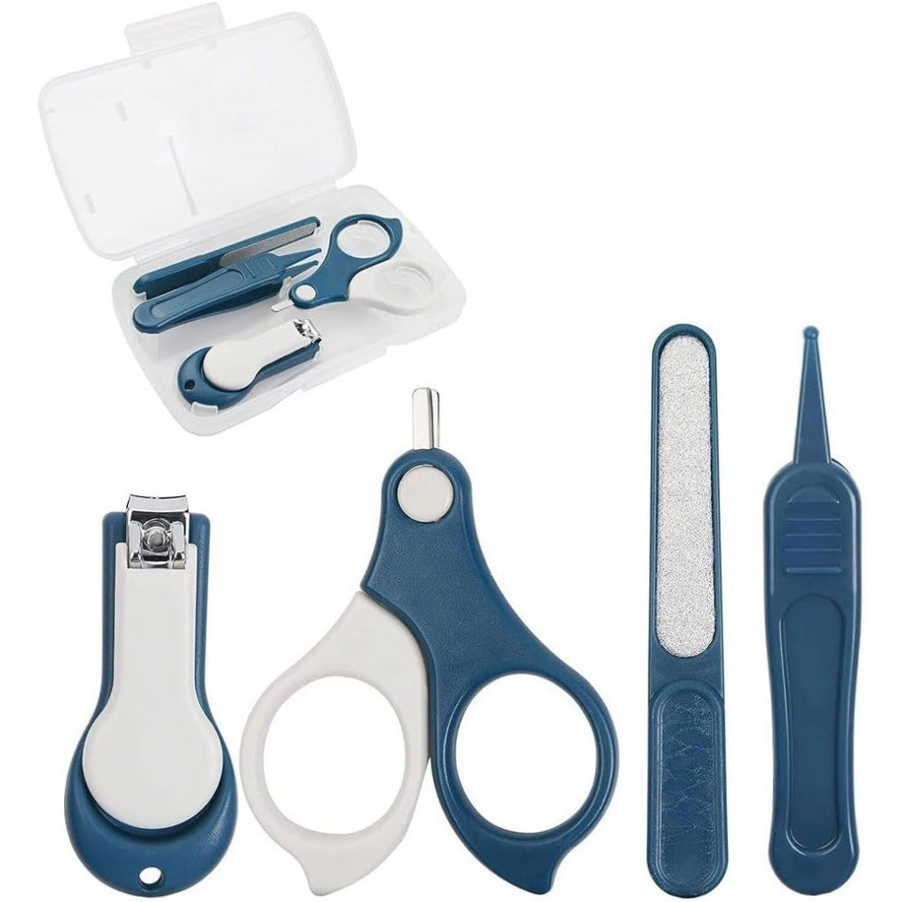 Set 4in1 de ingrijire unghii pentru bebelusi, cutie de depozitare transparenta, 0-6 ani, 13.6x8x2 cm, albastru marin [6]