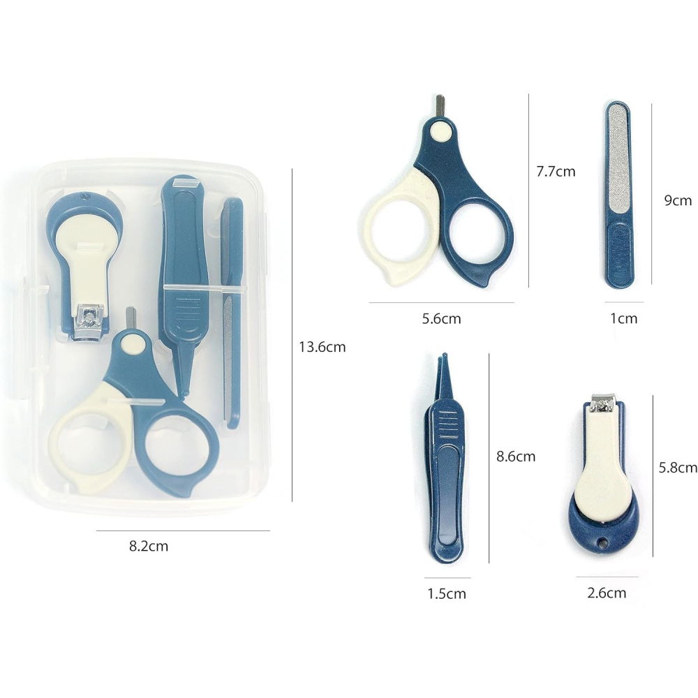Set 4in1 de ingrijire unghii pentru bebelusi, cutie de depozitare transparenta, 0-6 ani, 13.6x8x2 cm, albastru marin [3]