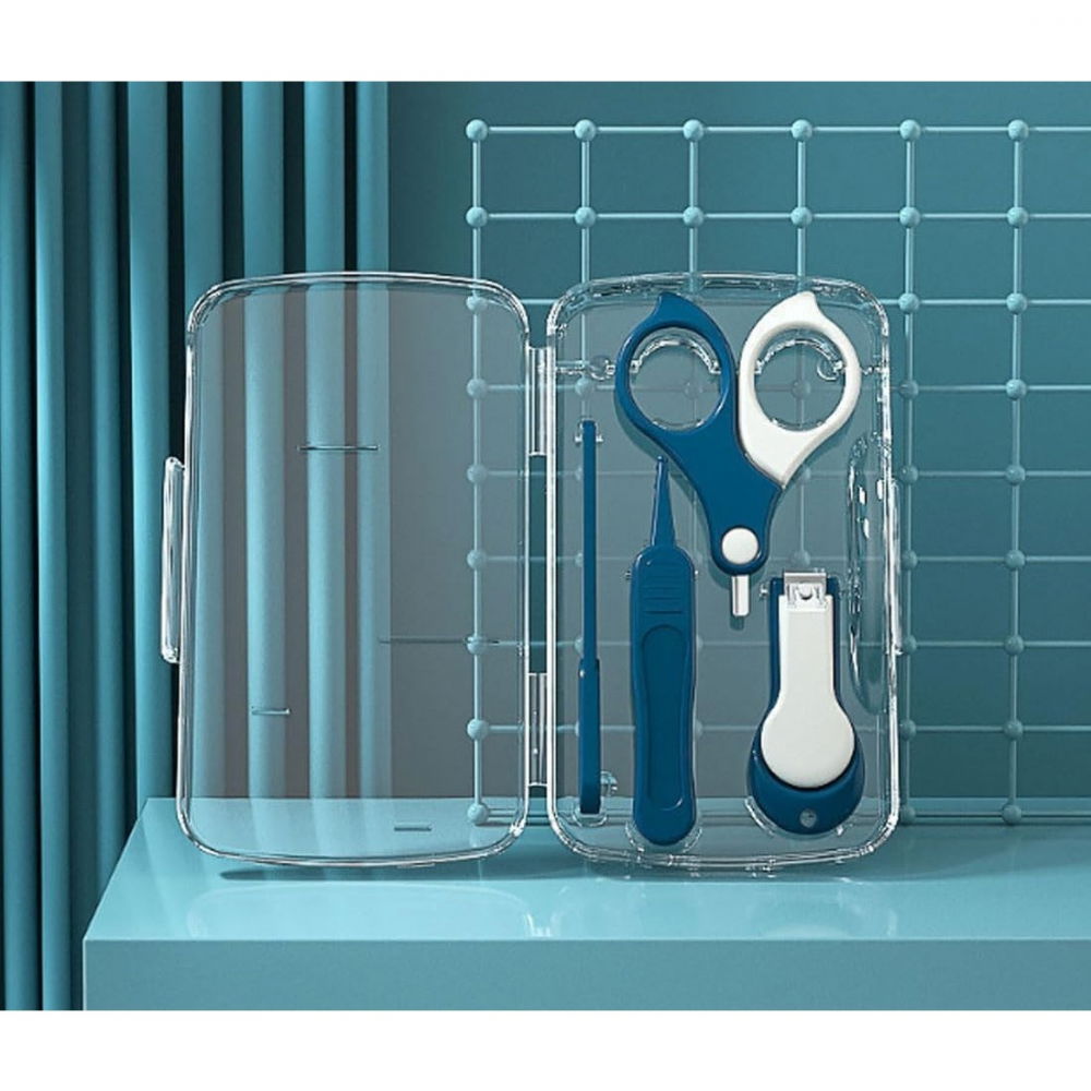 Set 4in1 de ingrijire unghii pentru bebelusi, cutie de depozitare transparenta, 0-6 ani, 13.6x8x2 cm, albastru marin [4]