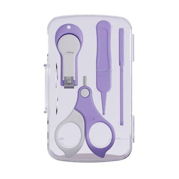 Set 4in1 de ingrijire unghii pentru bebelusi, cutie de depozitare transparenta, 0-6 ani, 13.6x8x2 cm, mov [1]
