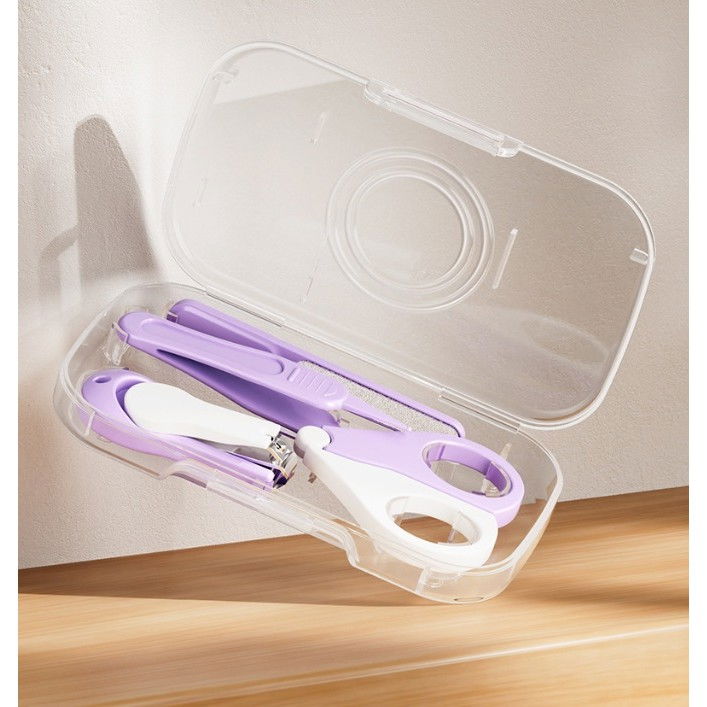 Set 4in1 de ingrijire unghii pentru bebelusi, cutie de depozitare transparenta, 0-6 ani, 13.6x8x2 cm, mov [3]