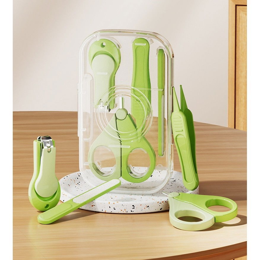 Set 4in1 de ingrijire unghii pentru bebelusi, cutie de depozitare transparenta, 0-6 ani, 13.6x8x2 cm, verde [2]