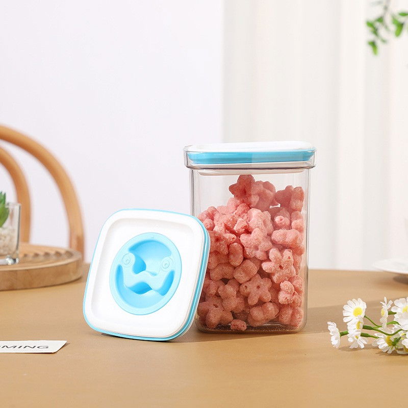 Set 5 cutii de depozitare pentru bucatarie, 2 x 600ml, 2 x 1.3l, 1 x 2l, din abs+pet+silicon, capac alb/albastru, 23 x 10 x 10 cm, transparent [4]