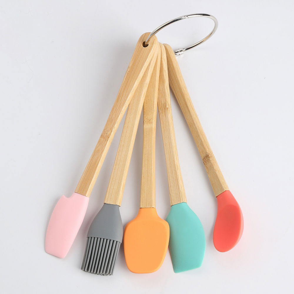 Set 5 mini spatule de silicon  pensula, stejar, multicolor [8]