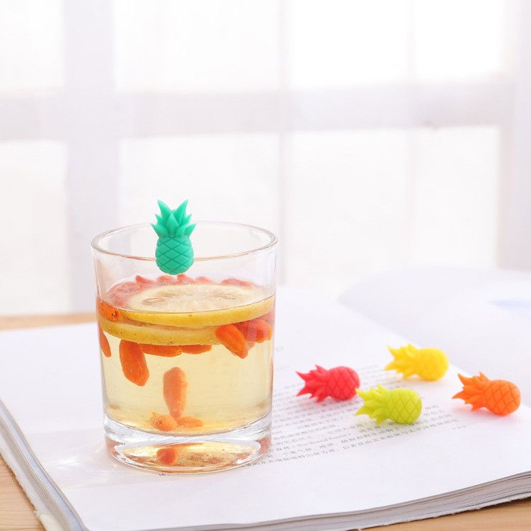 Set 6 accesorii pentru pahare, pentru petreceri/cocktailuri, din silicon, model ananas, multicolor [4]