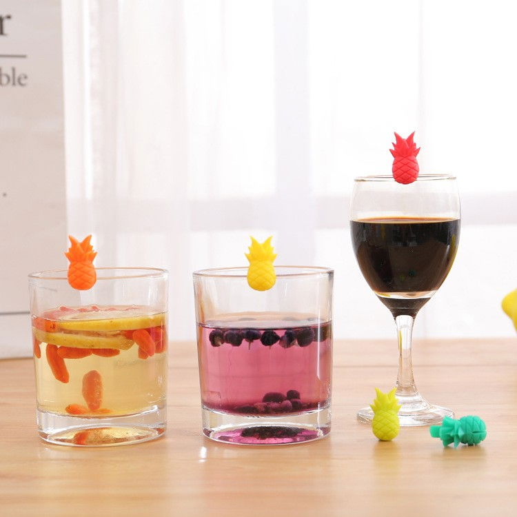 Set 6 accesorii pentru pahare, pentru petreceri/cocktailuri, din silicon, model ananas, multicolor [5]