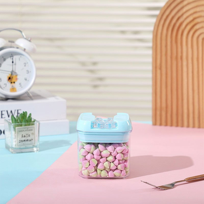 Set 6 cutii de depozitare alimente, 2 x 500ml, 2 x 800ml, 2 x 1200ml, capac albastru, din pp+pet, inchidere ermetica, transparent [6]