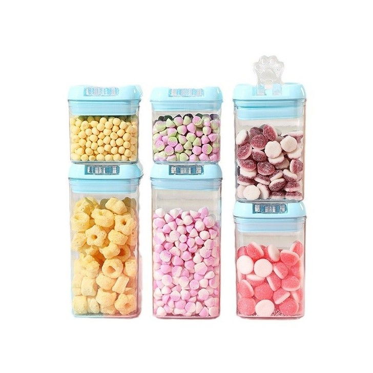 Set 6 cutii de depozitare alimente, 2 x 500ml, 2 x 800ml, 2 x 1200ml, capac albastru, din pp+pet, inchidere ermetica, transparent [2]