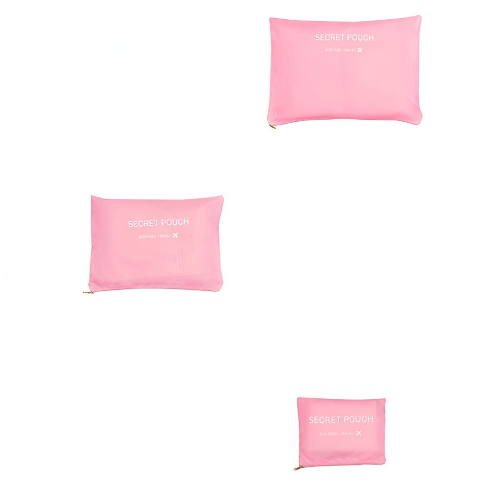 Set 6 genți de calatorie, pentru depozitare, impermeabile, organizator, multifuncționale, design cu plasa, pliabile, fermoar, dimensiuni diferite, roz [4]