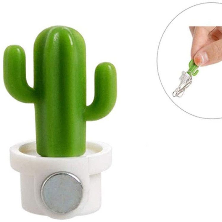 Set 6 magneti de frigider, model cactusi in ghiveci, din abs si magnet, verde/alb [10]
