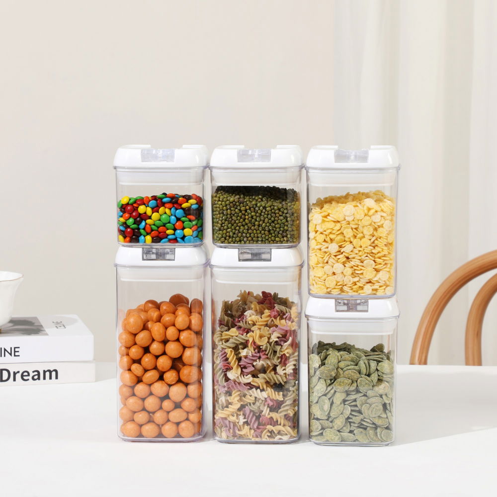 Set 6 recipiente din plastic, pentru alimente/obiecte, inchidere ermetica, 2 x 0.5l, 2 x 0.8l, 2 x 1.2l, capac alb, transparent [2]