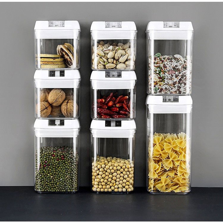 Set 6 recipiente din plastic, pentru alimente/obiecte, inchidere ermetica, 2 x 0.5l, 2 x 0.8l, 2 x 1.2l, capac alb, transparent [4]