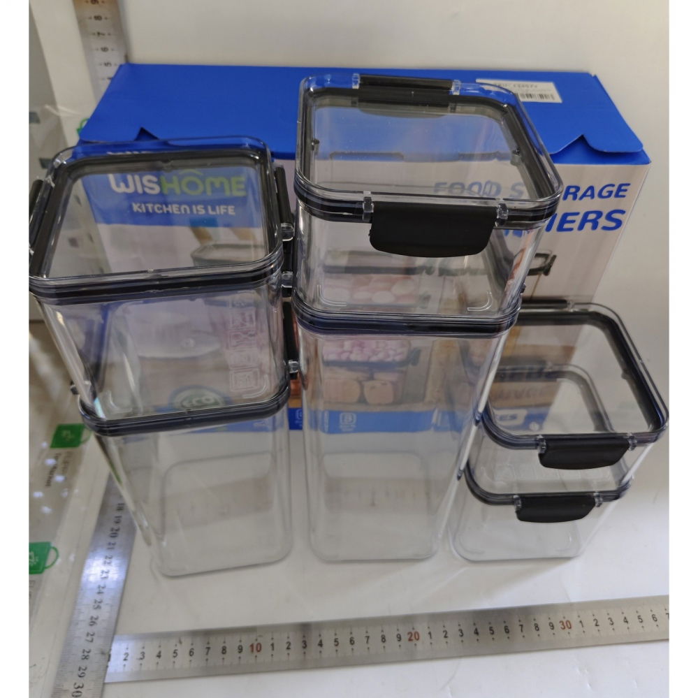 Set 6 recipiente din plastic, pentru alimente/obiecte, inchidere ermetica, 2 x 460 ml, 2 x 700 ml, 1 x 1300 ml, 1 x 1800 ml, transparent [7]