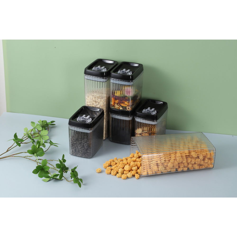 Set 6 recipiente din plastic, pentru alimente/obiecte, inchidere ermetica, textura ondulata, 4 x 1.5l, 2 x 3.3l, transparent [5]