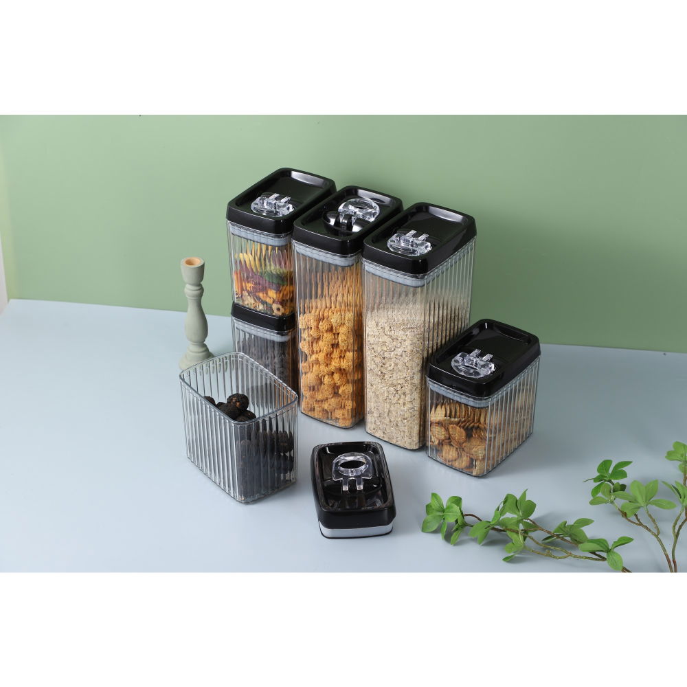 Set 6 recipiente din plastic, pentru alimente/obiecte, inchidere ermetica, textura ondulata, 4 x 1.5l, 2 x 3.3l, transparent [9]