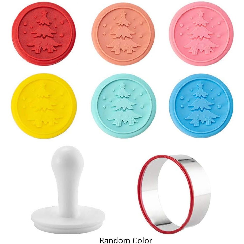 Set 6 stampile pentru prajituri  tematica de craciun, din silicon alimentar non-toxic, taietor aluat inclus, 6 cm,  maner din plastic, compact, usor de depozitat, [8]