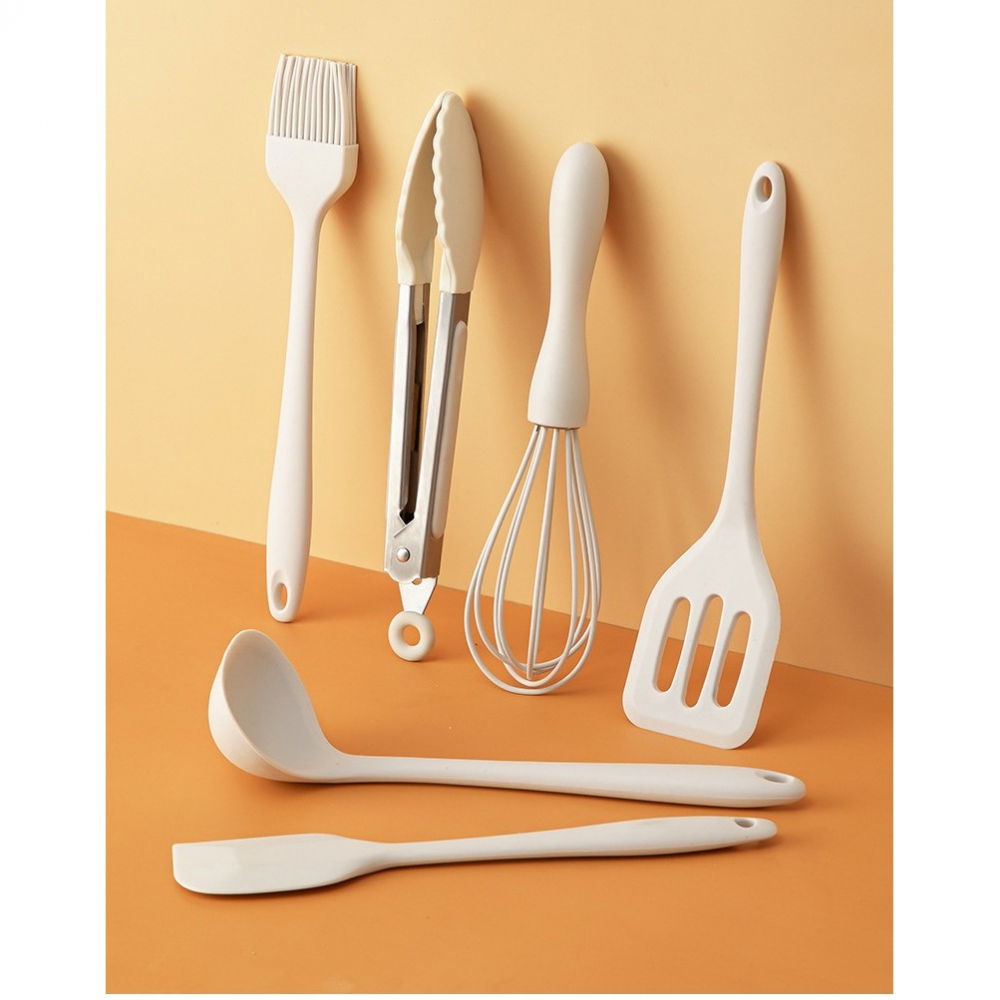 Set 6 ustensile de bucatarie, din silicon+inox, termorezistente, antiaderente, 23 x 13 x 3 cm, alb ivory [8]