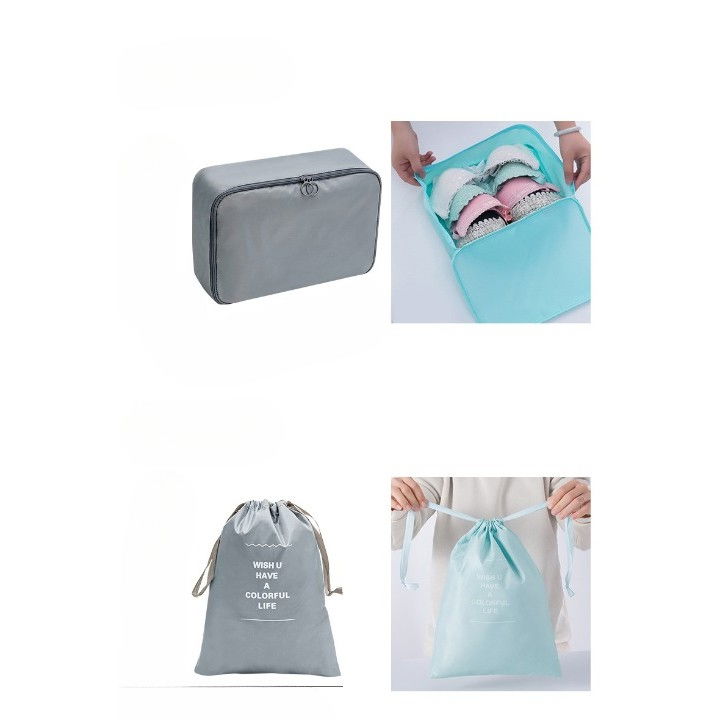 Set 7 genti de calatorie, pentru depozitare, compresibile, 7 dimensiuni, impermeabile, design cu plasa, pliabile, manere robuste, fermoar dublu, gri [5]