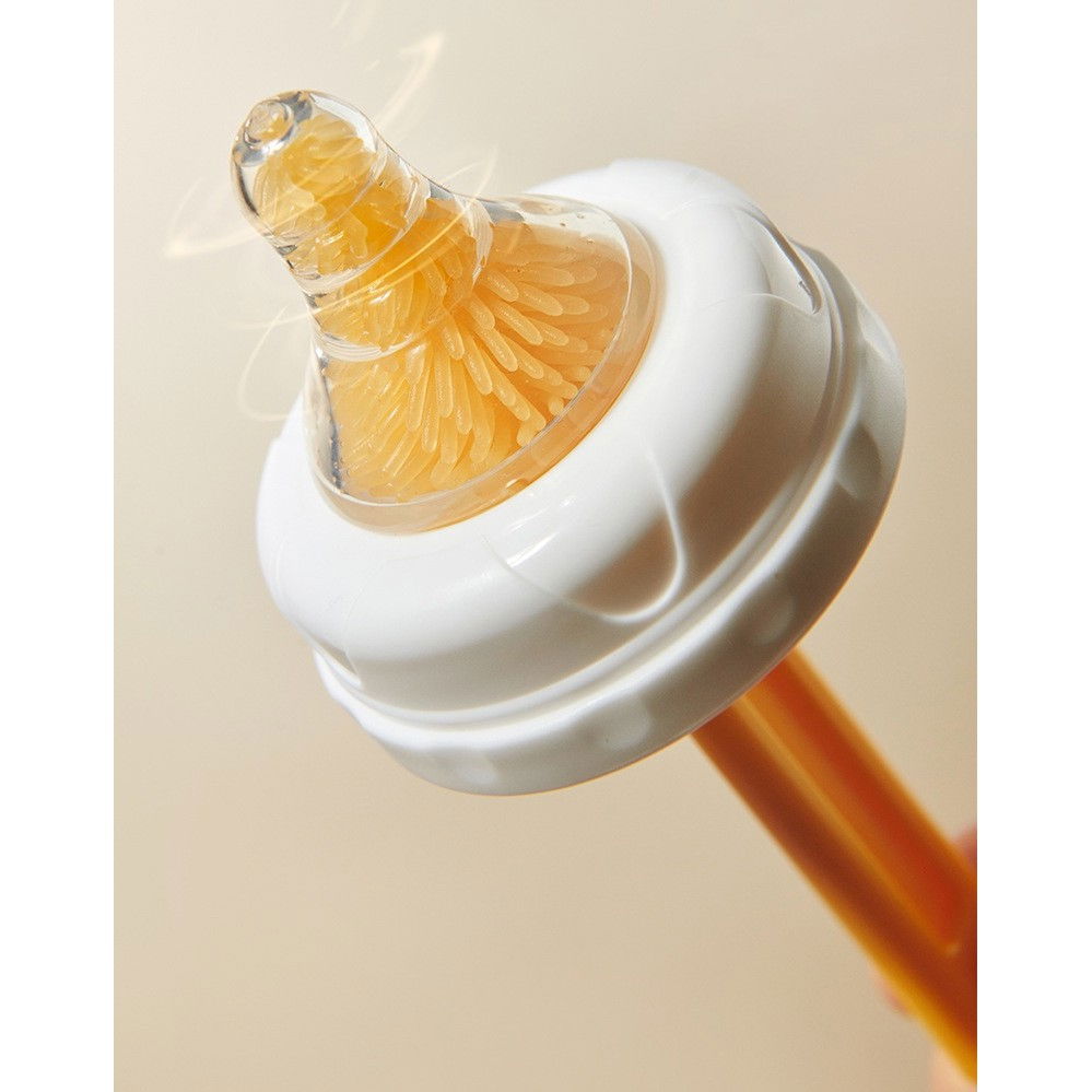 Set 7 piese de spalat/uscat biberoane, portabil, peri de silicon, pentru tetine, suzete, biberoane, paie, cutie inclusa, 16 x 11 x 5 cm, model ursulet, galben [4]