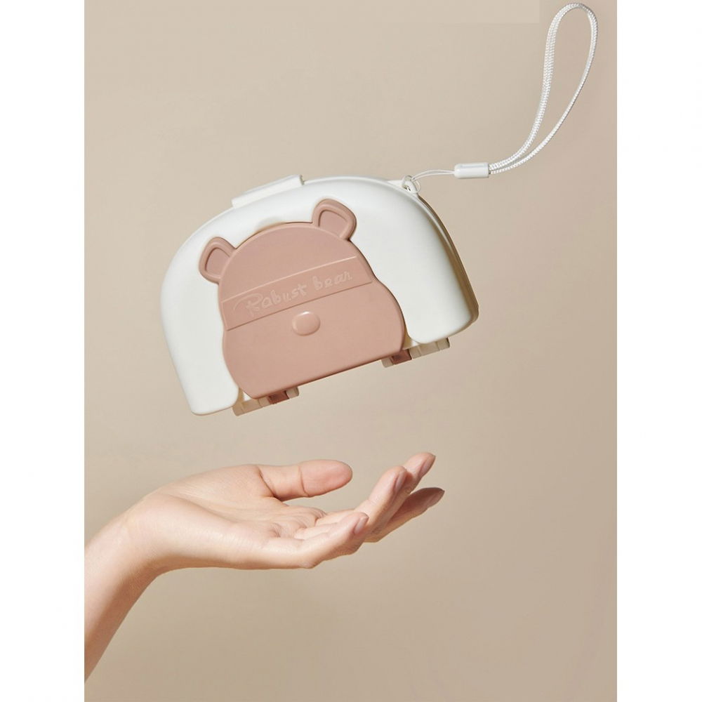 Set 7 piese de spalat/uscat biberoane, portabil, peri de silicon, pentru tetine, suzete, biberoane, paie, cutie inclusa, 16 x 11 x 5 cm, model ursulet, maro [3]