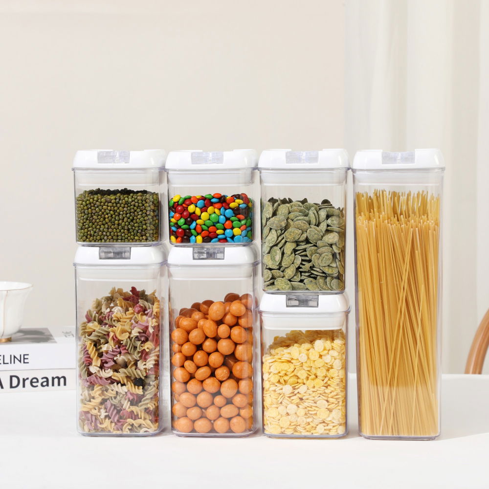 Set 7 recipiente din plastic, pentru alimente/obiecte, inchidere ermetica, 2 x 0.5l, 2 x 0.8l, 2 x 1.2l, 1 x 1.9 l, capac alb, transparent [2]