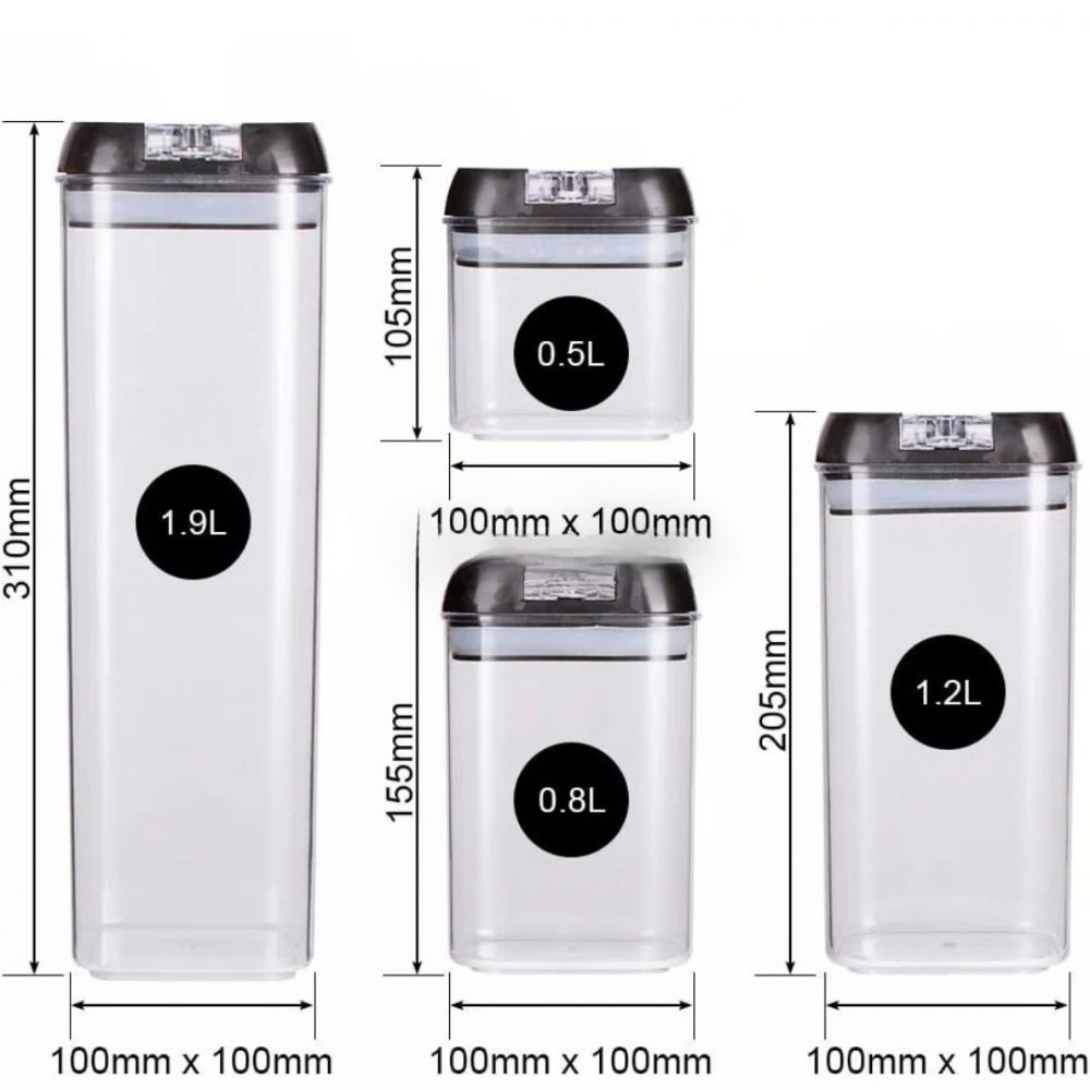 Set 7 recipiente organizare alimente, inchidere etansa, etichete reutilizabile, cupe masurare, 4 dimensiuni diferite, din plastic dur, transparent [9]