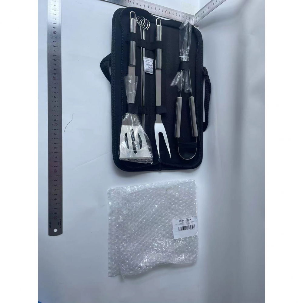 Set 7 ustensile pentru gratar, din otel inoxidabil, geanta oxford, argintiu [2]