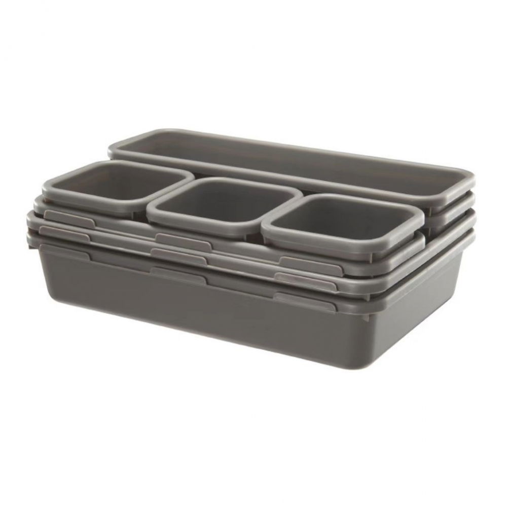 Set 8 cutii depozitare, pentru sertar, cosmetice, ustensile bucatarie, textile, plastic, gri, 23.5 x 16 cm [6]