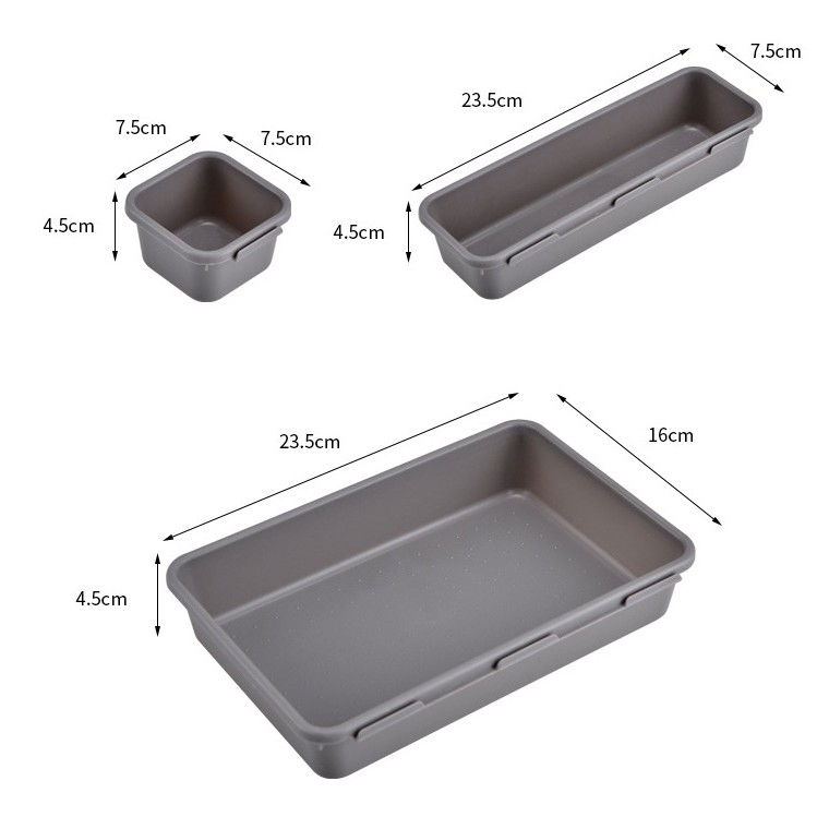 Set 8 cutii depozitare, pentru sertar, cosmetice, ustensile bucatarie, textile, plastic, gri, 23.5 x 16 cm [7]