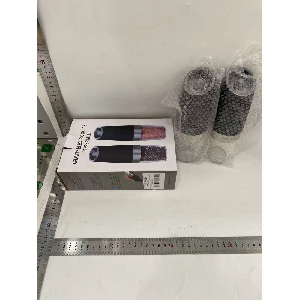 Set de 2 rasnite electrice de sare si piper, cu camere depozitare transparente, macinare, functionare pe baterii, cu lumina, abs, 20x6.5 cm, negru/transparent [2]