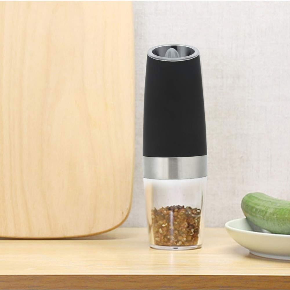 Set de 2 rasnite electrice de sare si piper, cu camere depozitare transparente, macinare, functionare pe baterii, cu lumina, abs, 20x6.5 cm, negru/transparent [5]