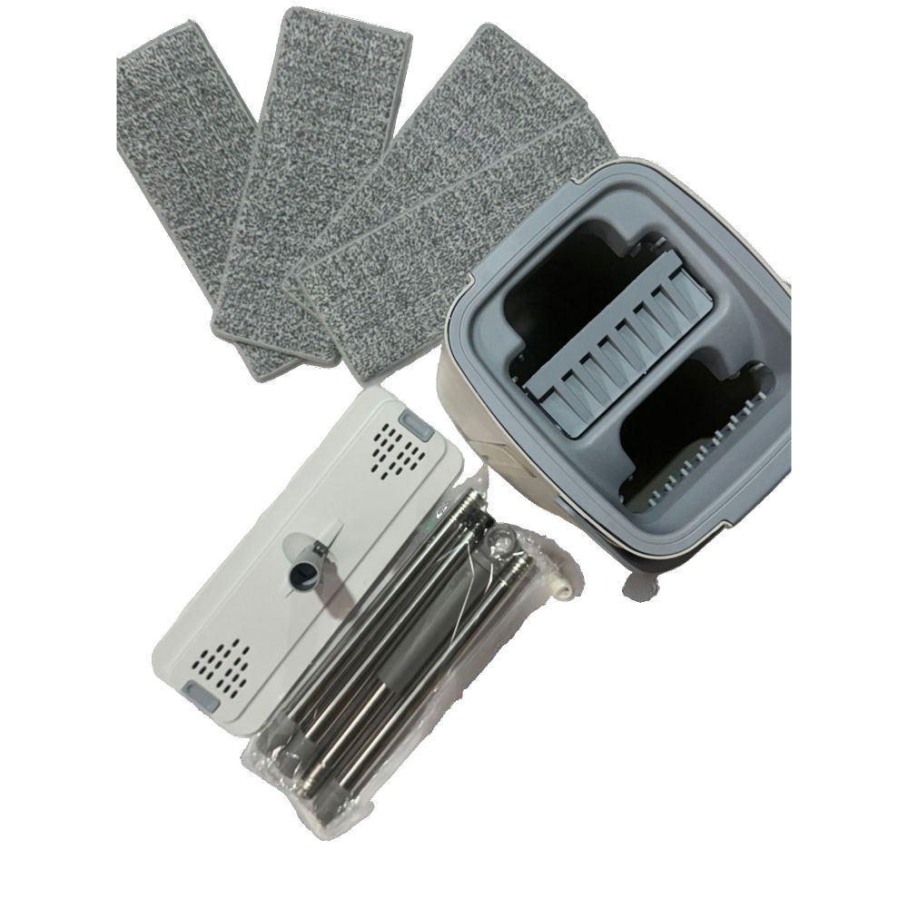 Set de curatenie, mop si galeata, capacitate 5.7 l, 4 rezerve microfibra incluse, plastic, utilizare umeda/uscata, stoarcere fara maini, albastru/alb [11]