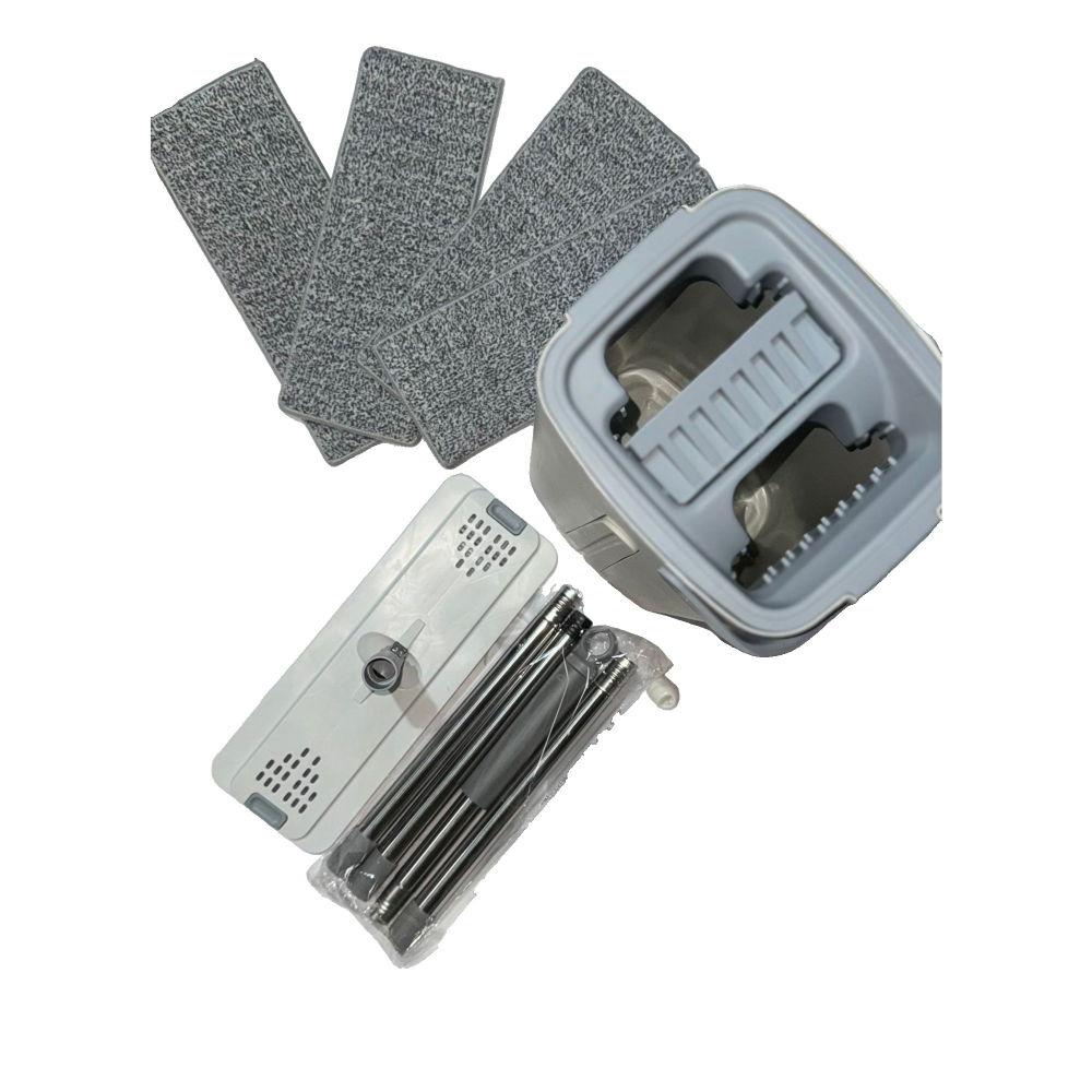 Set de curatenie, mop si galeata, capacitate 5.7 l, 4 rezerve microfibra incluse, plastic, utilizare umeda/uscata, stoarcere fara maini, albastru/alb [9]