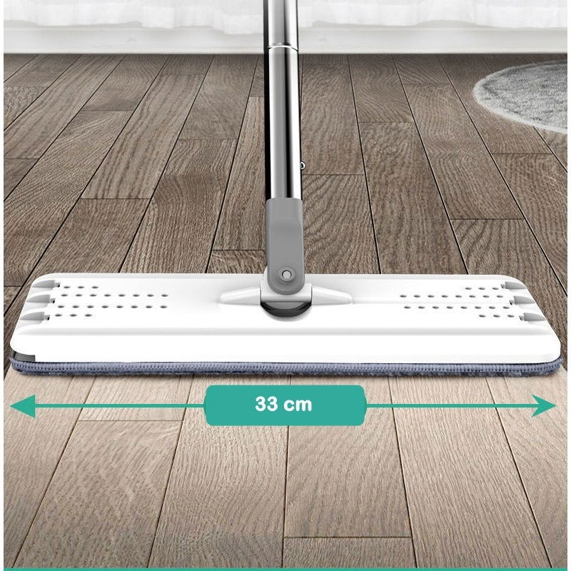 Set de curatenie mop si galeata, galeata 5.7 l, 4 rezerve microfibra incluse, design modern, pentru interior, material plastic, peri sintetici, plat, cu storcere, alb [7]