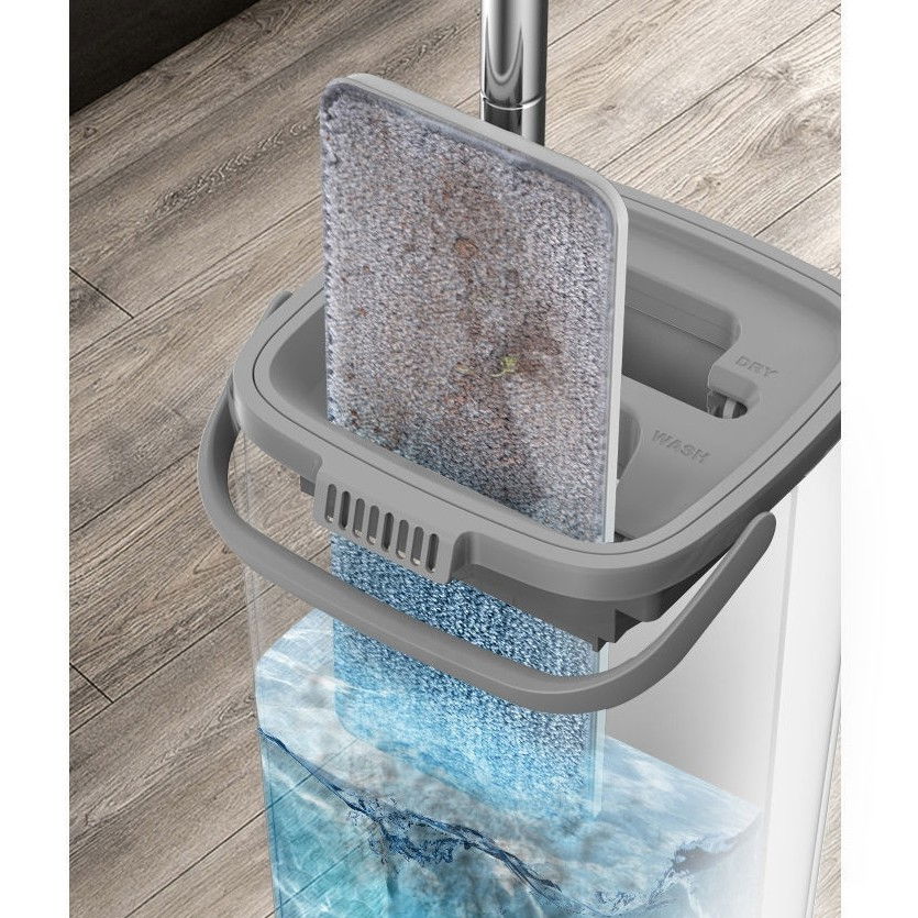 Set de curatenie mop si galeata, galeata 5.7 l, 4 rezerve microfibra incluse, design modern, pentru interior, material plastic, peri sintetici, plat, cu storcere, alb [10]
