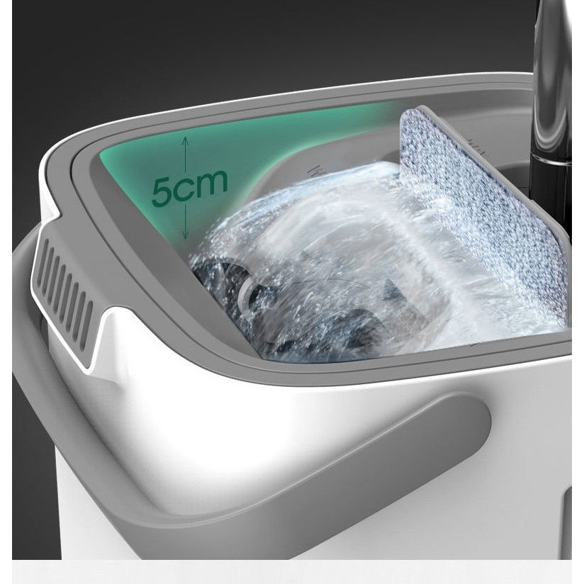 Set de curatenie mop si galeata, galeata 5.7 l, 4 rezerve microfibra incluse, design modern, pentru interior, material plastic, peri sintetici, plat, cu storcere, alb [5]