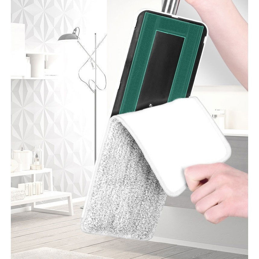 Set de curatenie mop si galeata, galeata 6 l, 2 rezerve microfibra incluse, design modern, pentru interior, material plastic, peri sintetici, plat, cu storcere, bej [6]