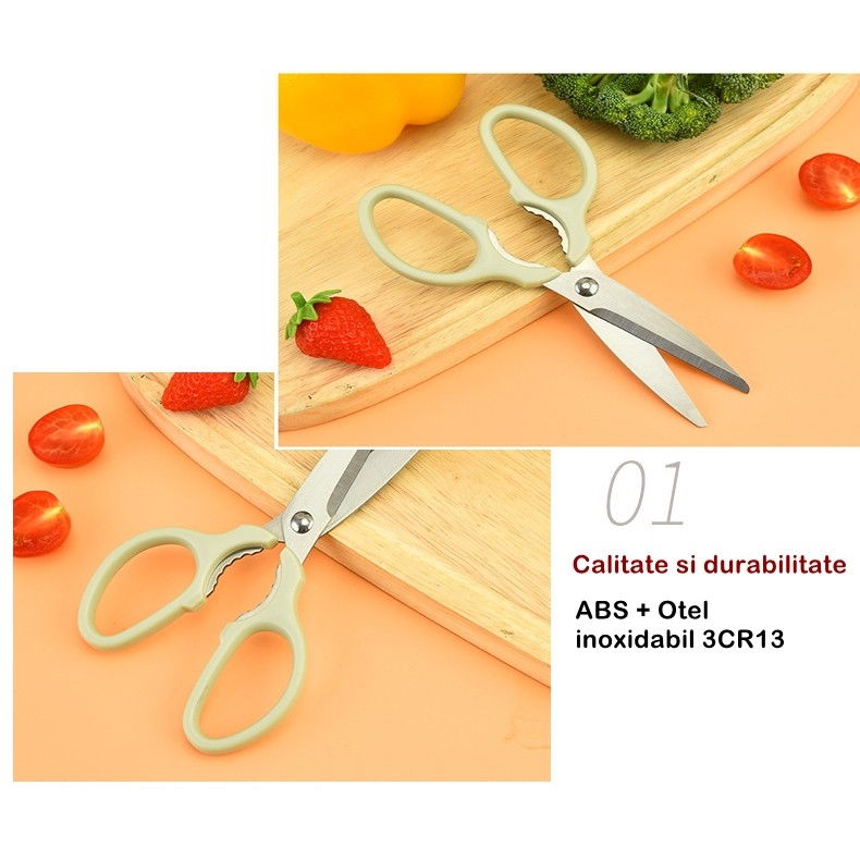 Set foarfeca pentru bucatarie  curatator legume tip suport, multifunctional, spargator nuci, material abs si otel inoxidabil, maner ergonomic, 16.8 x 7.8 x 1 cm, verde [6]