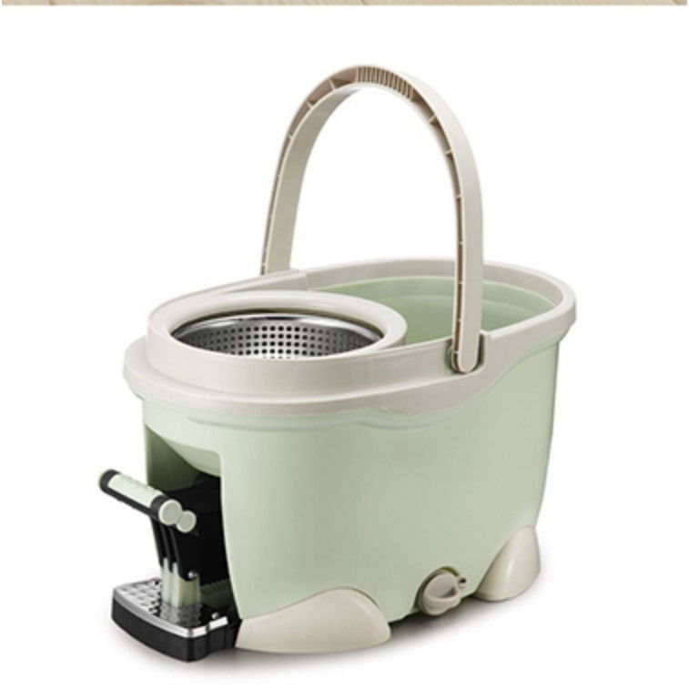 Set galeata cu pedala si mop rotativ 360°, cu actiune centrifuga x4, pentru uz casnic, maner din otel inoxidabil telescopic, 2 capte din bumbac, 46x30x28 cm, verde matcha [3]