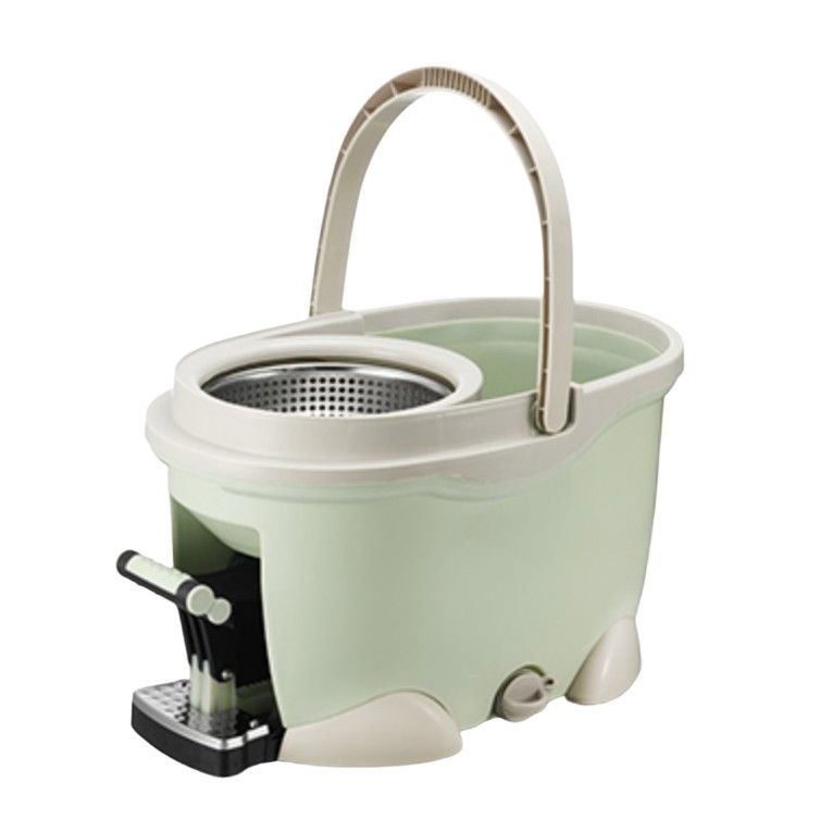 Set galeata cu pedala si mop rotativ 360°, cu actiune centrifuga x4, pentru uz casnic, maner din otel inoxidabil telescopic, 2 capte din bumbac, 46x30x28 cm, verde matcha [2]