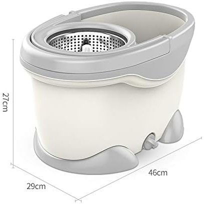 Set galeata si mop rotativ 360°, cu dubla actiune centrifuga, pentru uz casnic, maner din otel inoxidabil telescopic, 2 capte din bumbac, 46x27x29 cm, alb [2]