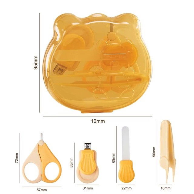Set ingrijire unghii pentru bebelusi, cutie de depozitare in forma de ursulet, 10 x 9.5 cm, galben [4]